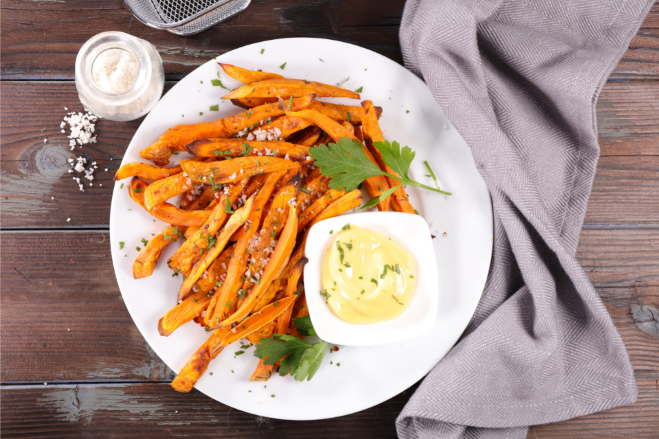 Simple Sweet Potato Fries & Spicy Chilli Mayo