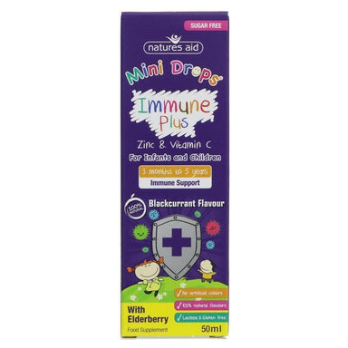 Natures Aid Immune Plus Mini Drops for Infants and Children, Sugar Free, 50 ml - SoulBia